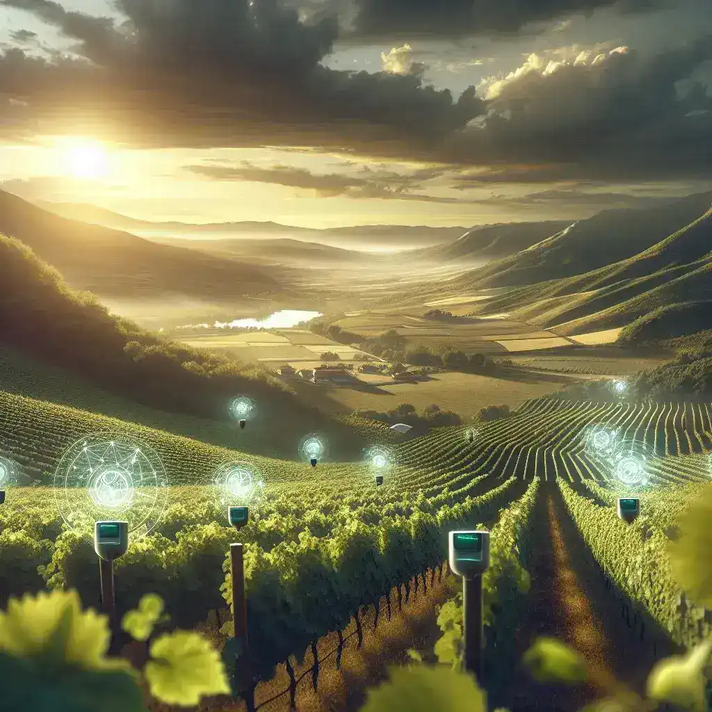 "Red de sensores instalada en viñedos de La Rioja para monitorizar en tiempo real el crecimiento de las uvas y optimizar la producción vitivinícola."