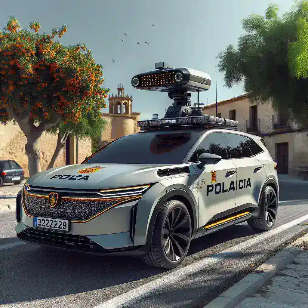 "Un agente de la Guardia Civil utilizando tecnología de reconocimiento de matrículas en tiempo real para mejorar la seguridad en las carreteras."